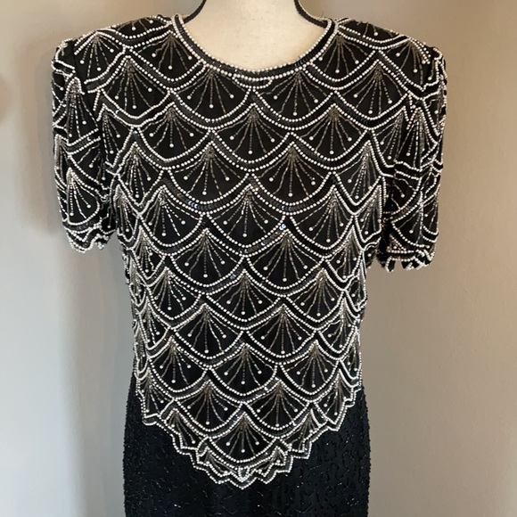 Laurence Kazar sequin pearl dress 100% silk maxi - Picture 2 of 12